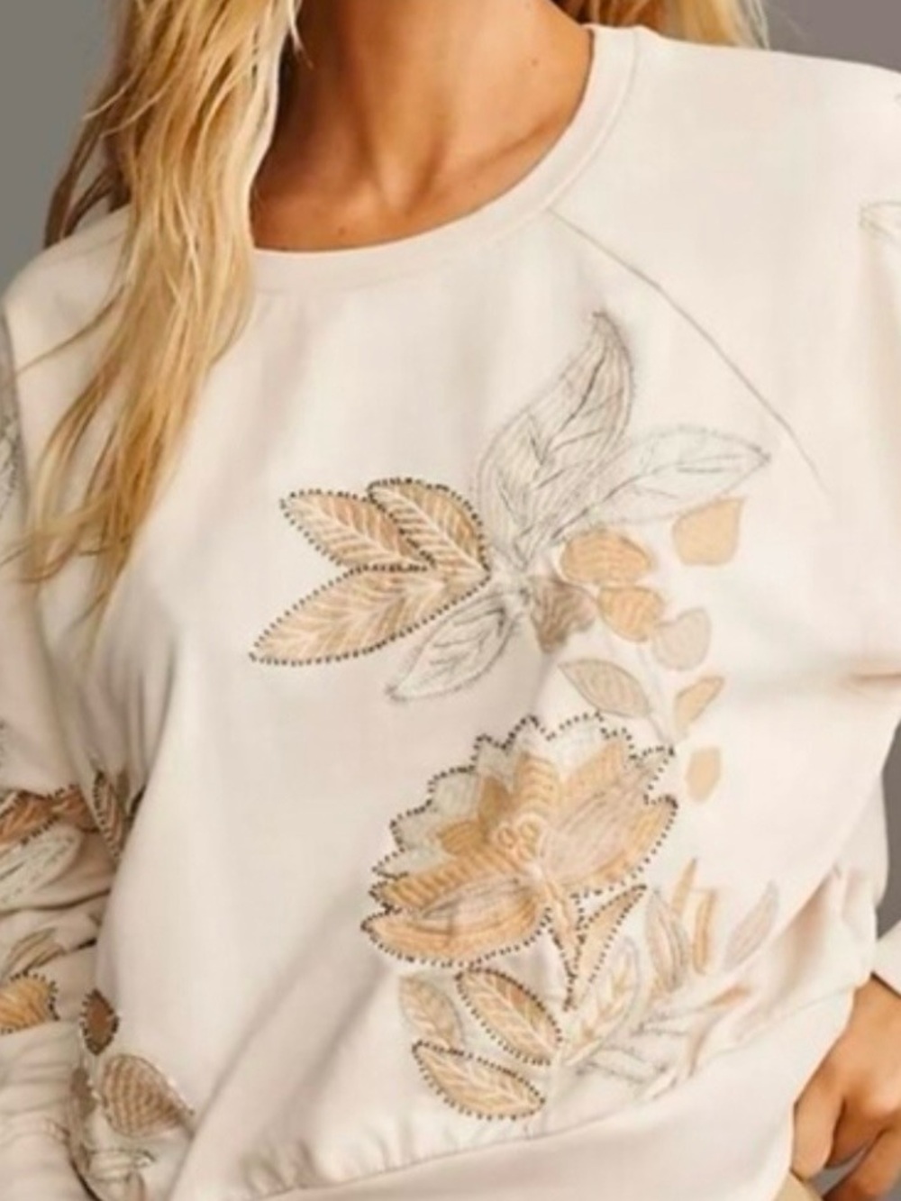 By Anthropologie Floral Embroidered Sweatshirt in Blush